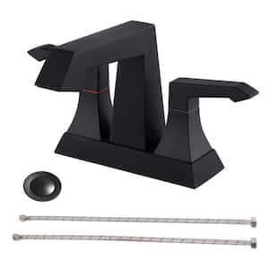 2-Handle Centerset Bathroom Faucet with Pop-Up Drain and 5.9 in. Spout Height in Matte Black