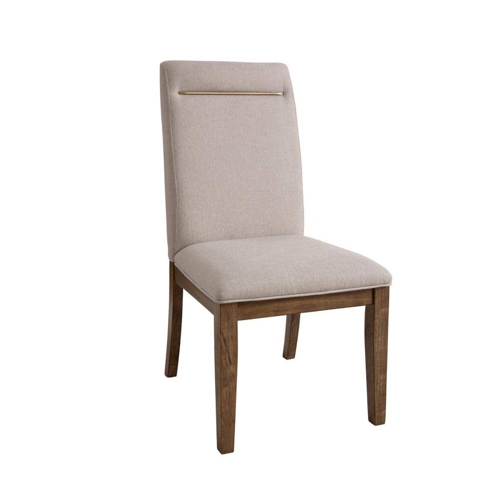 Caramel Wood 7-Piece Trestle Dining Set with Beige Upholstered Chairs