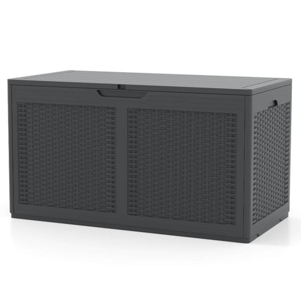 100 Gal. Premium Resin Deck Box with Wheels, Lockable Lid and Handles for Cushions, Tools, Pool Supplies, in Gray