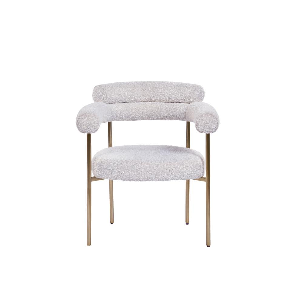 Cream Bouclé Upholstered Metal Arm Chairs with Gold Legs, Set of 2