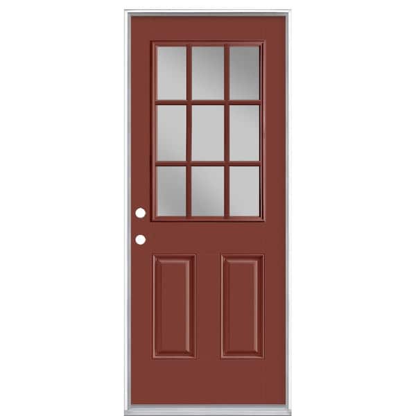 Masonite 32 in. x 80 in. 9 Lite Red Bluff Right-Hand Inswing Painted Smooth Fiberglass Prehung Front Door with No Brickmold