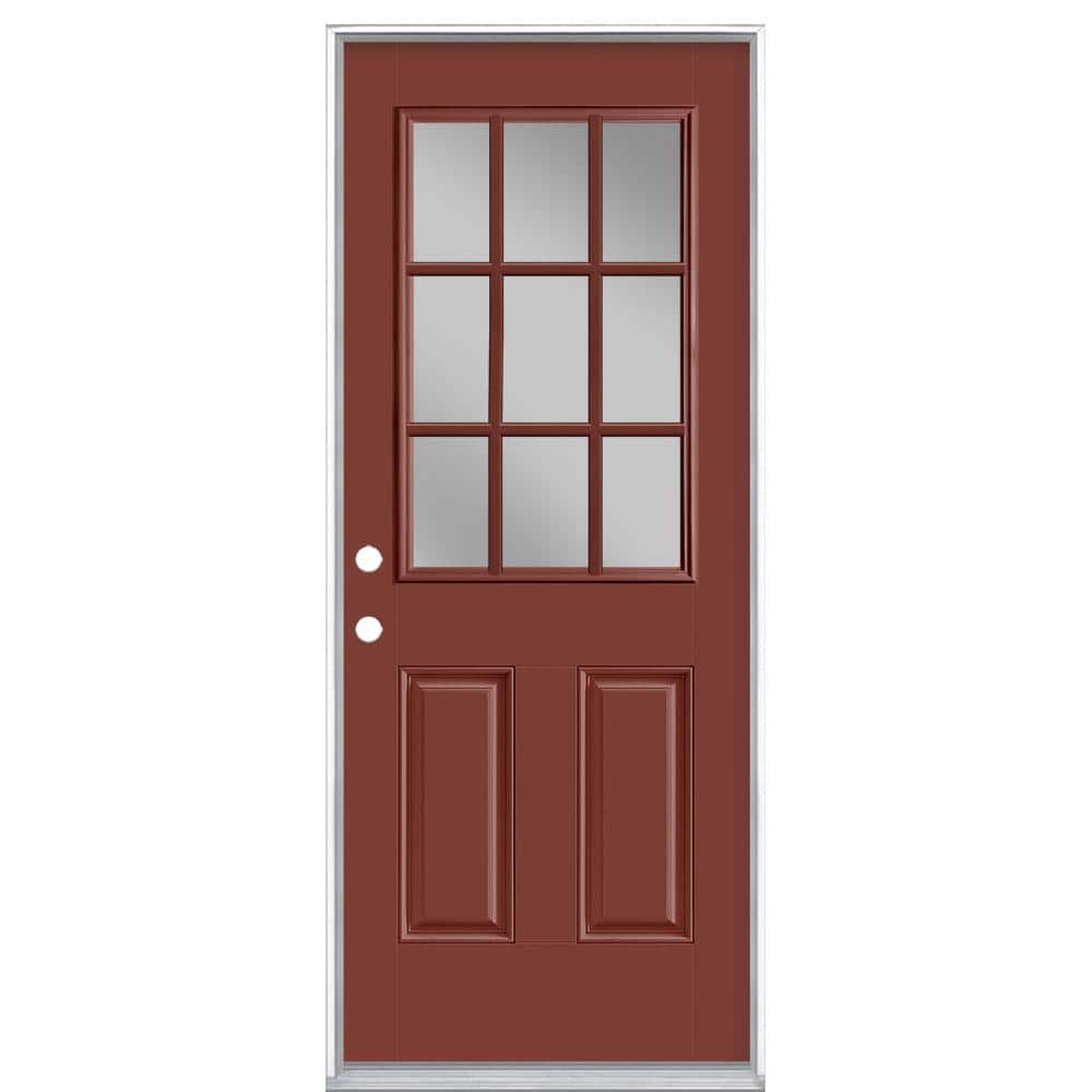 32 in. x 80 in. 9 Lite Red Bluff Right-Hand Inswing Painted Smooth Fiberglass Prehung Front Exterior Door, Vinyl Frame price history on PriceWatchPro