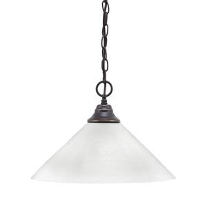 Kingston 100-Watt 1 Light Dark Granite Shaded Pendant Light with 16 in. White Marble Glass Shade, No Bulb Included