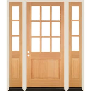 64 in. x 96 in. Right Hand 9-Lite with Beveled Glass Unfinished Douglas Fir Prehung Front Door Double Sidelite