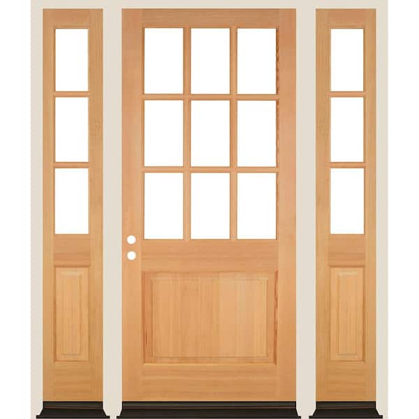 Krosswood Doors 64 in. x 96 in. Farmhouse 9-Lite Clear Glass Right Hand Unfinished Hemlock Wood Prehung Front Door w/ DSL
