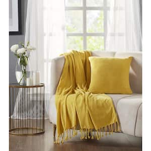 Enrich Collection Yellow 100% Polyester 50 in. x 60 in. Throw and 18 in. x 18 in. Square Decorative Pillow