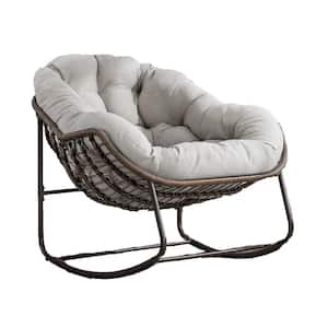 Wicker Outdoor Rocking Chair,Rocker Recliner Chair with Beige Padded Cushion for Front Porch,Living Room,Patio,Garden