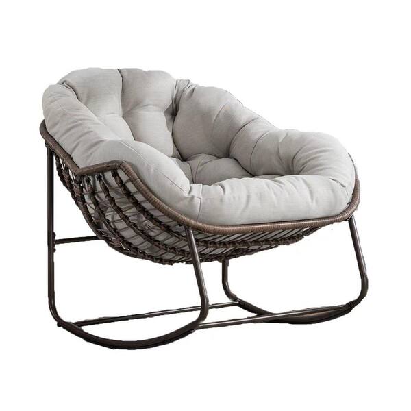 Unbranded Wicker Outdoor Rocking Chair,Rocker Recliner Chair with Beige Padded Cushion for Front Porch,Living Room,Patio,Garden