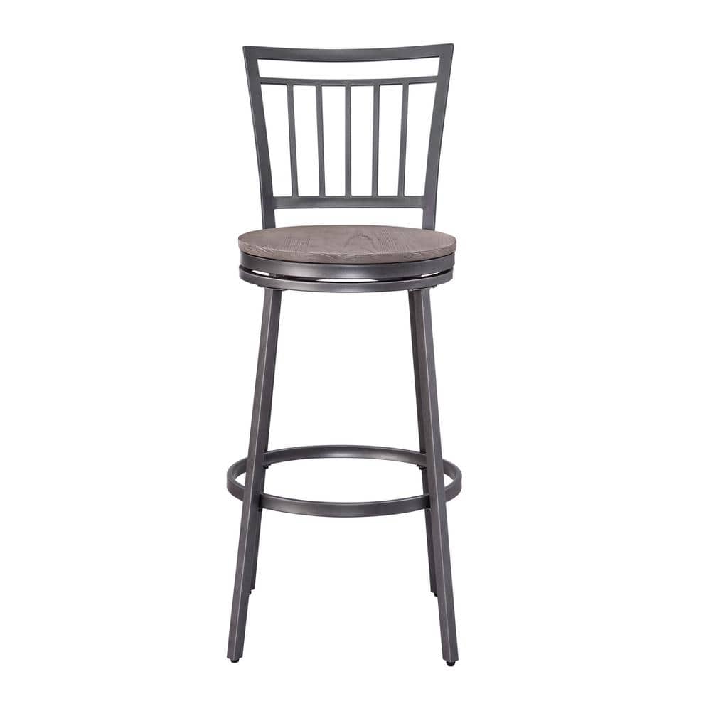 Stockton 25 in. Slate Grey/Grey Oak Seat High Back Metal Bar Stool with Woo