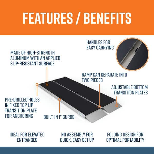 SUITCASE 6 ft. Singlefold Portable Aluminum Wheelchair Ramp with Applied Surface
