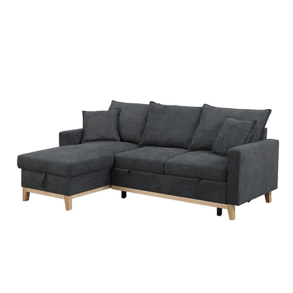 Colton 84 in. Square Arm 1-Piece Fabric L-Shaped Sectional Sofa in Gray wit