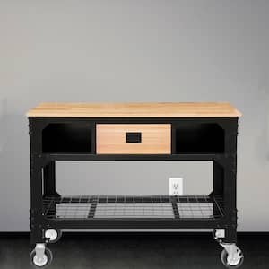 48 in. x 19 in. 1-Drawer Rolling Workbench with Wooden Top and Locking Casters