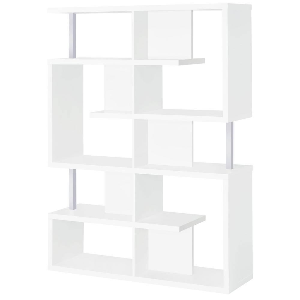 Modern White Zig Zag 5-Tier Bookcase with Chrome Accents