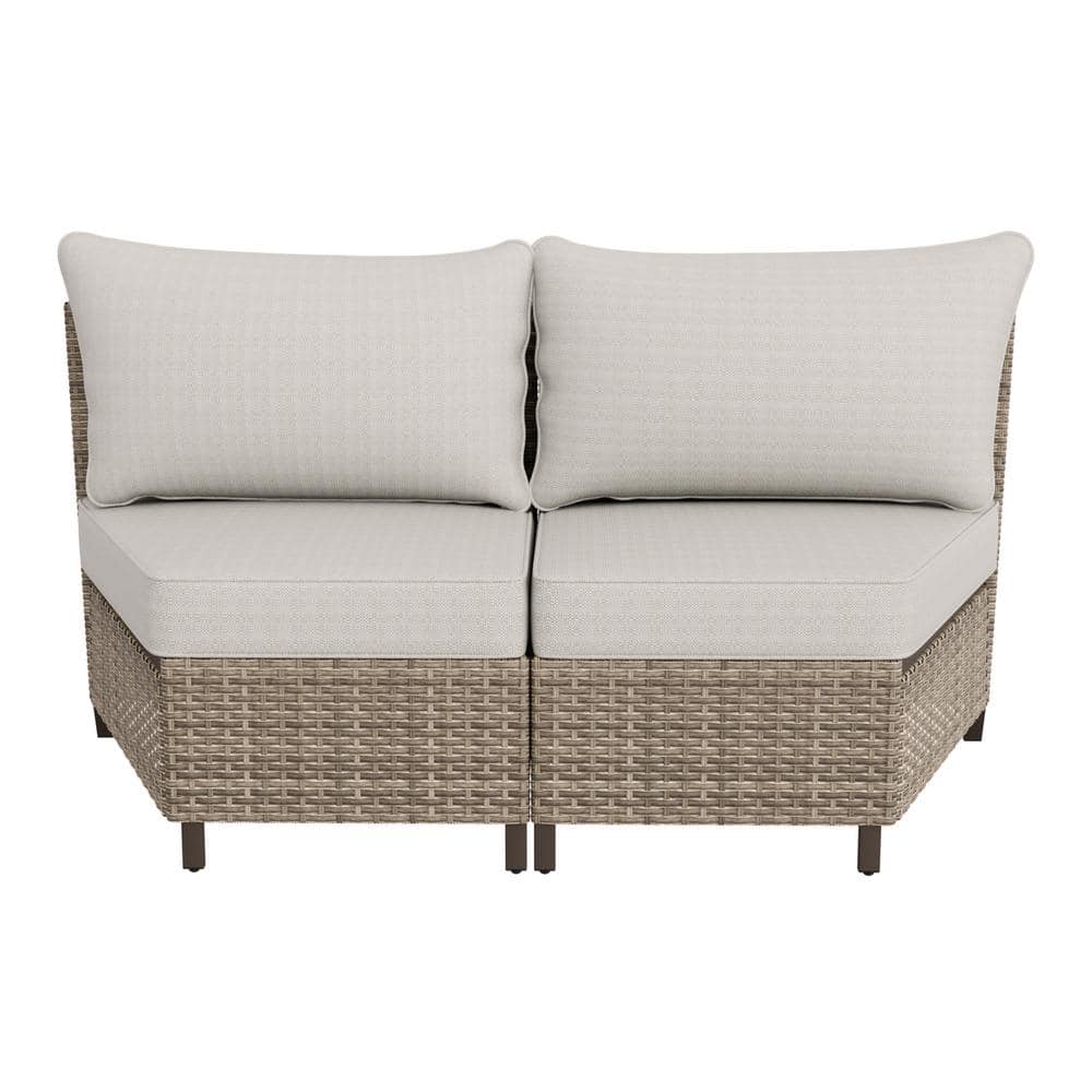 Beige Wicker Armless Outdoor Chairs with Cushions, 2-Piece Set