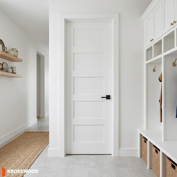 Krosswood Doors 30 in. x 96 in. Shaker 5-Panel Primed Solid Core