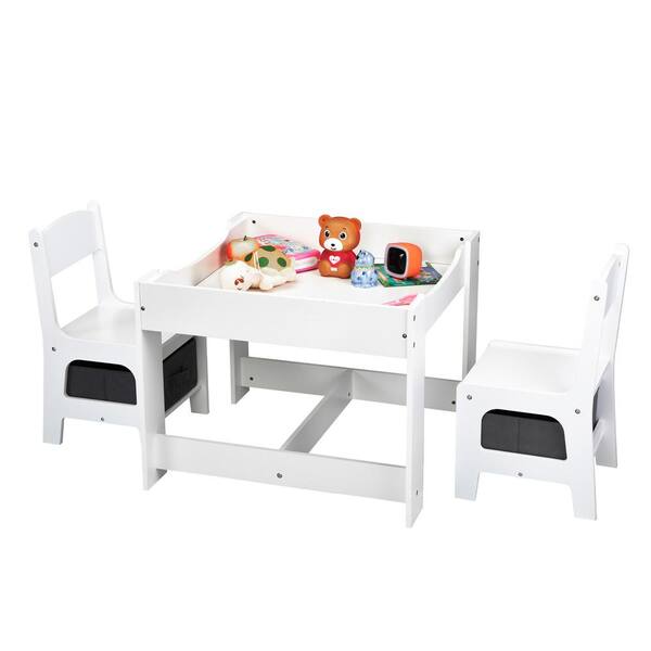 Nyeekoy 3 in 1 Kids Table and Chair Set Wooden Activity Table with Drawers, White