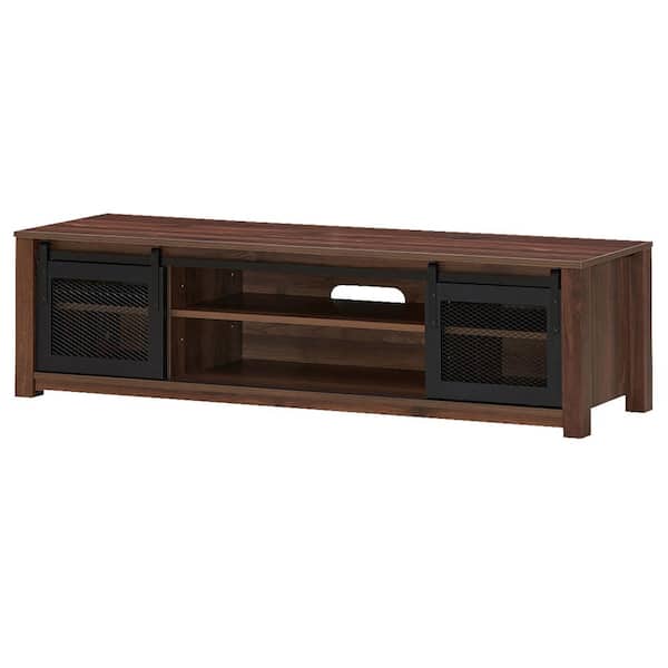 Costway 59 in. Walnut TV Stand Fits TV's up to 65 in. with Sliding Mesh Doors