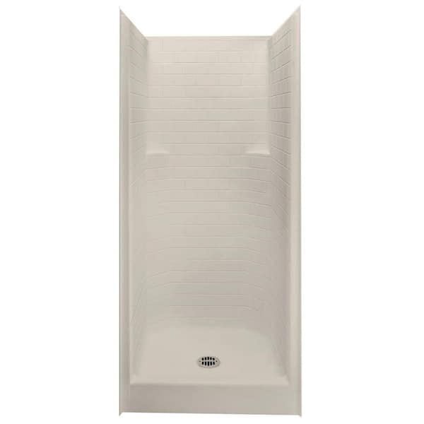 Aquatic Everyday Subway Tile 36 in. x 36 in. x 80 in. 1-Piece Shower Stall with Center Drain in Bone