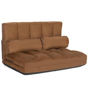 44.5 in. Width Brown Foldable Floor Sofa Bed 6-Position Adjustable Couch with 2-Pillows