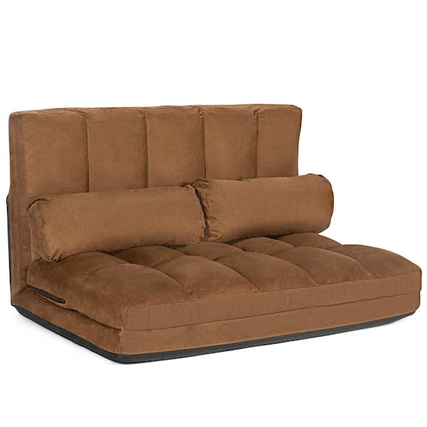 Convertible Lazy Sofa Bed w/ 42-Level Adjustable Backrest&2 Lumbar Pillows
