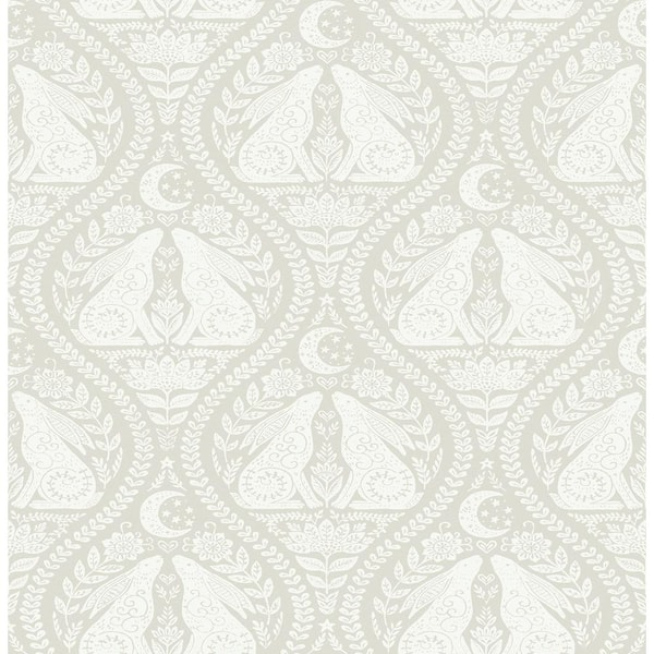 NuWallpaper - Cream Moon Rabbit Peel and Stick Wallpaper Sample
