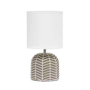 10.43 in. Taupe with White Shade Petite Contemporary Webbed Waves Base Bedside Table Desk Lamp with Fabric Drum Shade