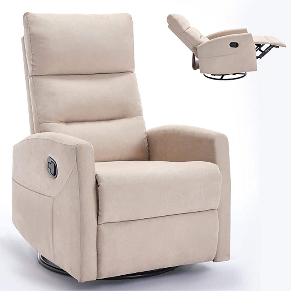 Beige Ergonomic Fabric Manual Recliner Chair with Rocker and Swivel for Liv