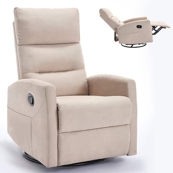Boyel Living Beige Ergonomic Fabric Manual Recliner Chair with Rocker and Swivel for Living Room