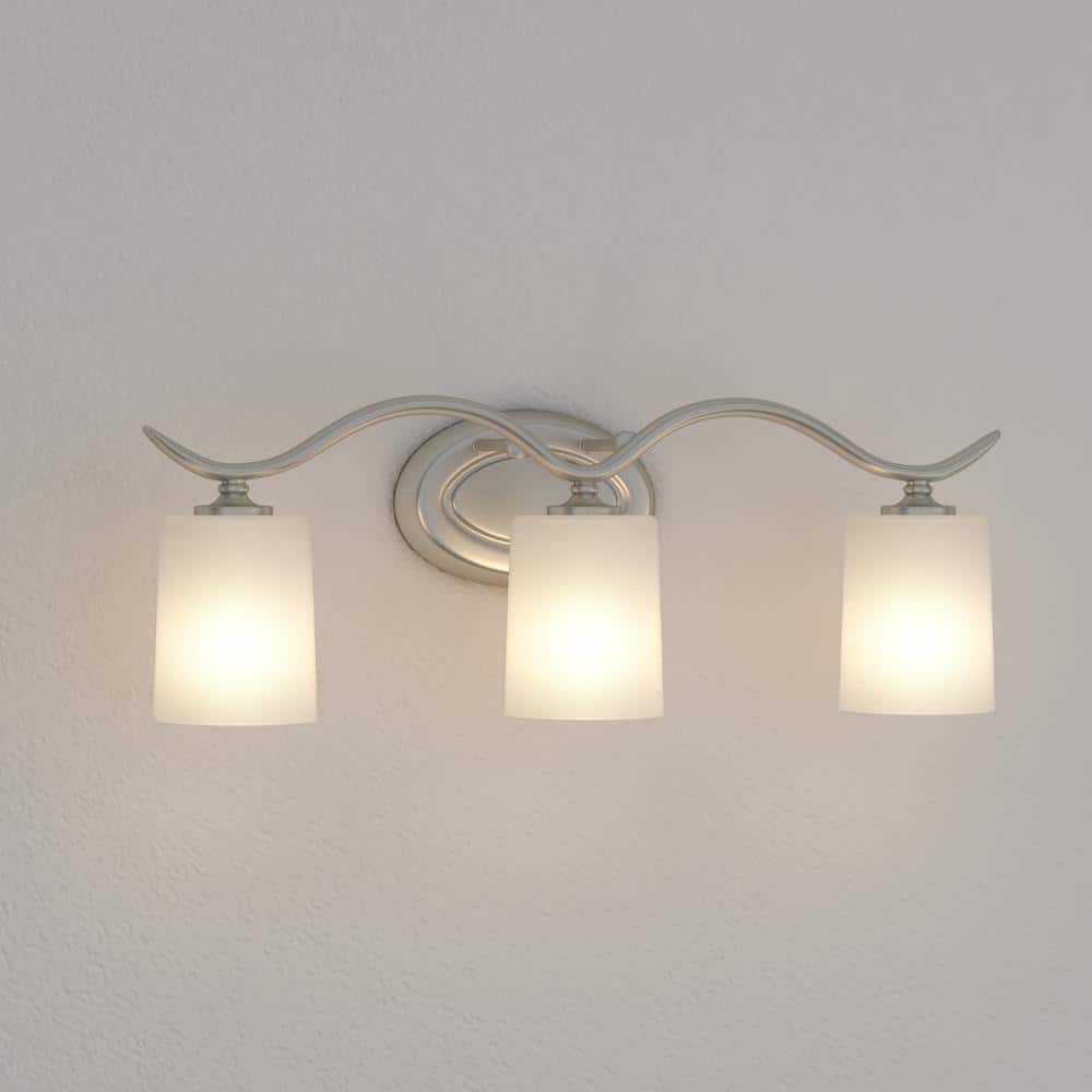 Brushed Nickel 3-Light Bath Vanity with Etched Glass Shades