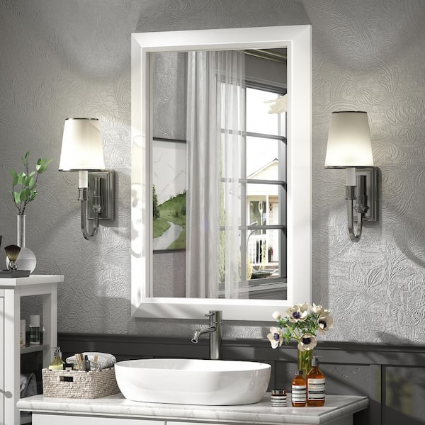 24 in. W x 36 in. H Rectangular Aluminum Alloy Framed and Tempered Glass Wall Bathroom Vanity Mirror in Matte White