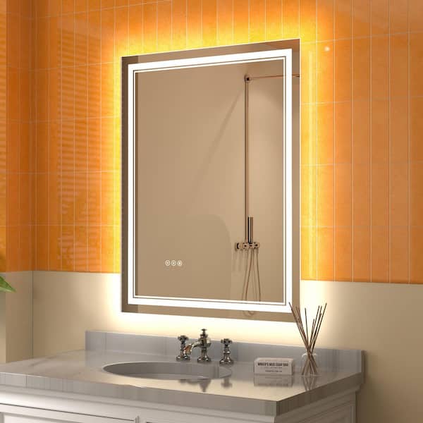 Derrin 28 in. W x 36 in. H Medium Rectangular Frameless Anti-Fog LED Wall Bathroom Vanity Mirror in Silver 5000K