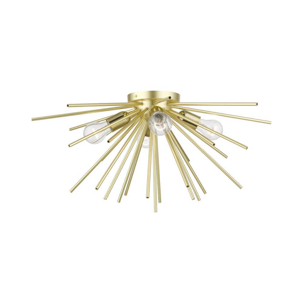 Tribeca 4-Light Flush Mount Ceiling Fixture in Soft Gold with Polished Brass Accents