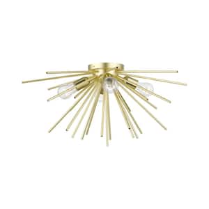 Tribeca 24 in. 4-Light Soft Gold Large Starburst Flush Mount with Polished Brass Accents and Iron Pipe Rods