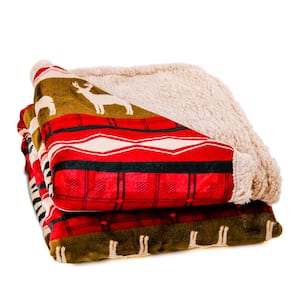 Red Minky Sherpa Ultra-Plush Holiday Throw Blanket (BLN4688)