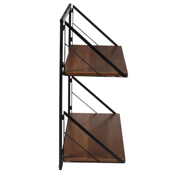 Honey-Can-Do - Black & Walnut-Finish Wall-Mounted Drying Rack with Shelf