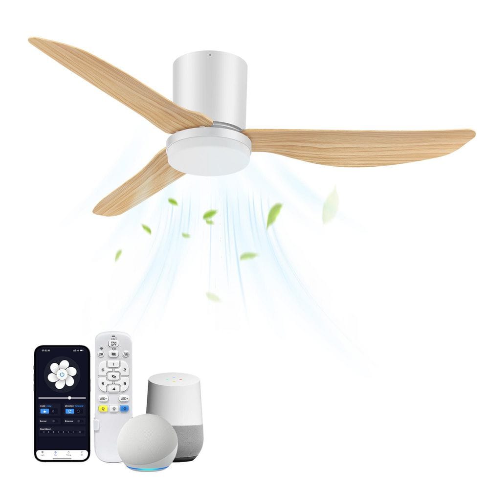 REDIAMS 42 in. Smart White Brown Flush Mount Outdoor Indoor Ceiling Fan ...