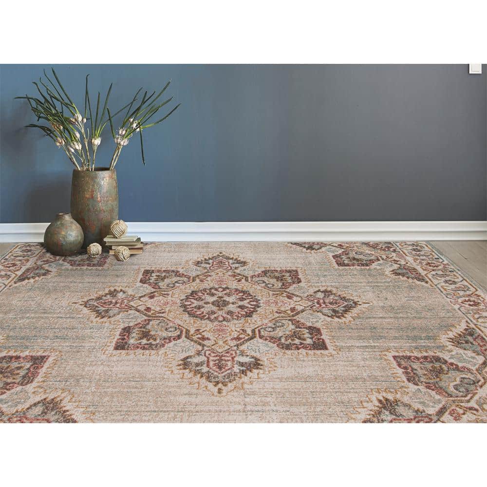 Eternal Beige Medallion 7'6" Round Area Rug for Easy Care