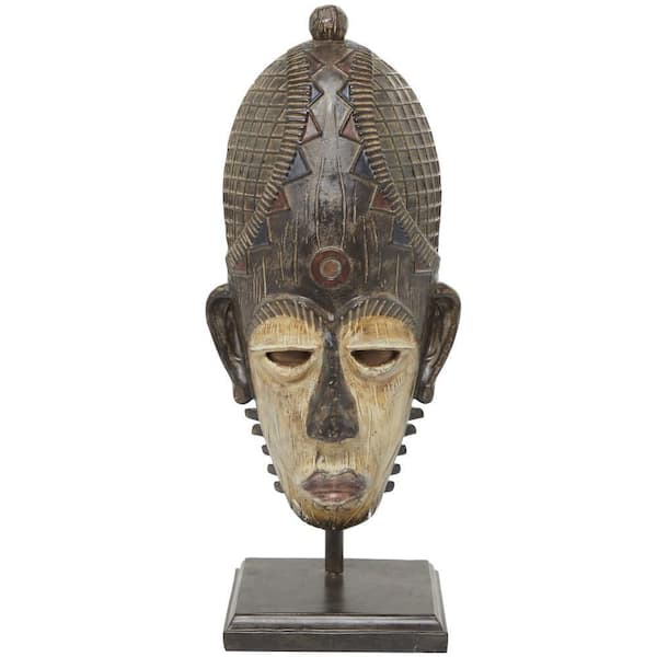 Litton Lane 6 in. x 21 in. Brown Polystone Primitive African Mask Sculpture