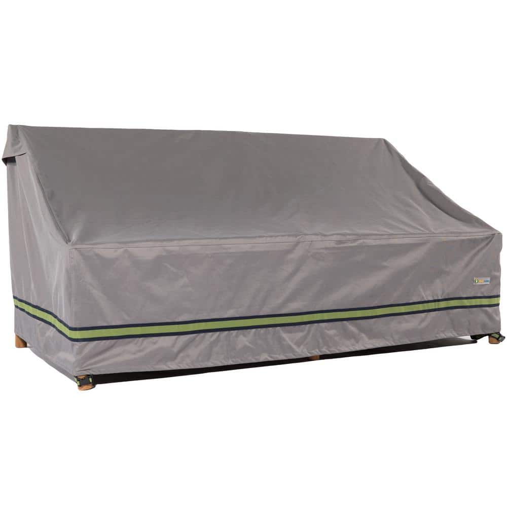 Gray Waterproof Outdoor Patio Sofa Cover with Sporty Webbed Accent