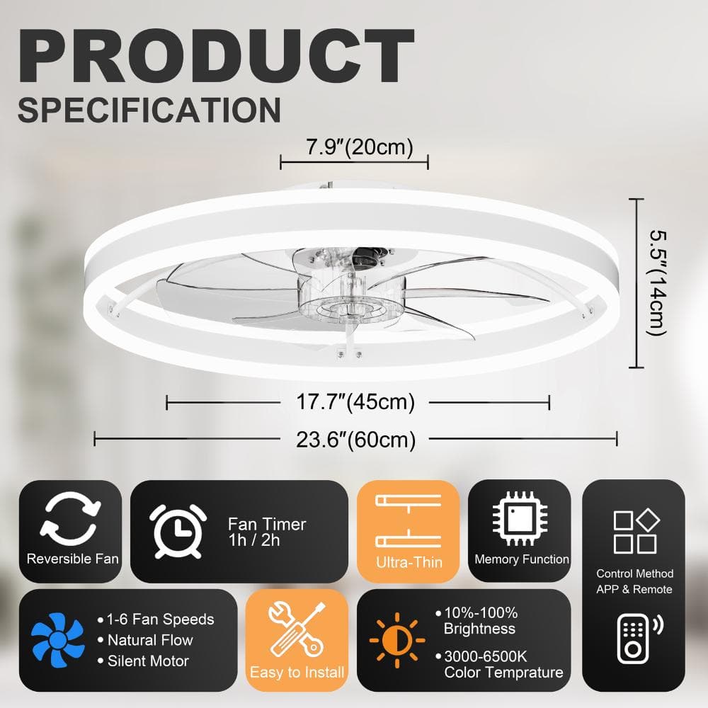 "23.6"" Ceiling Fan with Light & Remote Control, Quiet DC Motor, Dimmable 3-Color, App & Timer" price history on PriceWatchPro