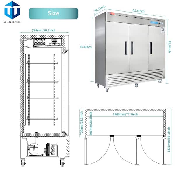 JEREMY CASS 82 in. W. 72 cu. ft. Commercial Refrigerator 3-Solid