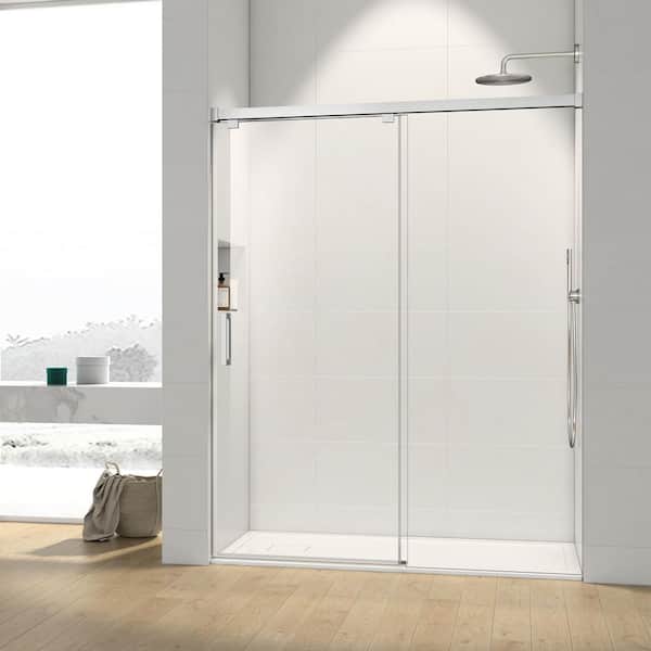 Satico 60 in. W x 76 in. H Single Sliding Frameless Shower Door/Enclosure in Chrome Finish with Clear Glass