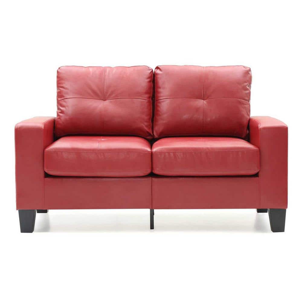 Newbury 58 in. W Flared Arm Faux Leather Straight Sofa in Red