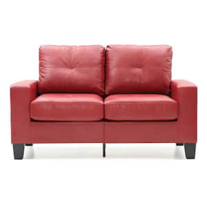 Newbury 58 in. W Flared Arm Faux Leather Straight Sofa in Red