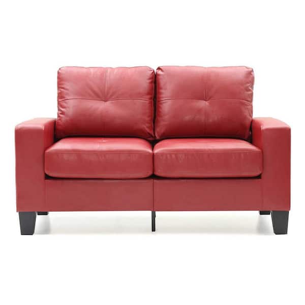 AndMakers Newbury 58 in. W Flared Arm Faux Leather Straight Sofa in Red