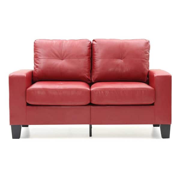 Newbury 58 in. W Flared Arm Faux Leather Straight Sofa in Red