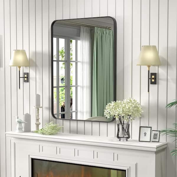 28 in. W. x 36 in. H Rectangular Framed French Cleat Wall Mounted Tempered Glass Bathroom Vanity Mirror in Matte Black
