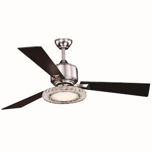Clara 52 in. LED Indoor Brushed Nickel Ceiling Fan with Crystal Light Kit and Remote