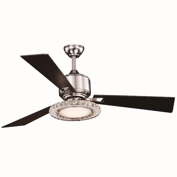 VAXCEL Clara 52 in. LED Indoor Brushed Nickel Ceiling Fan with Crystal Light Kit and Remote
