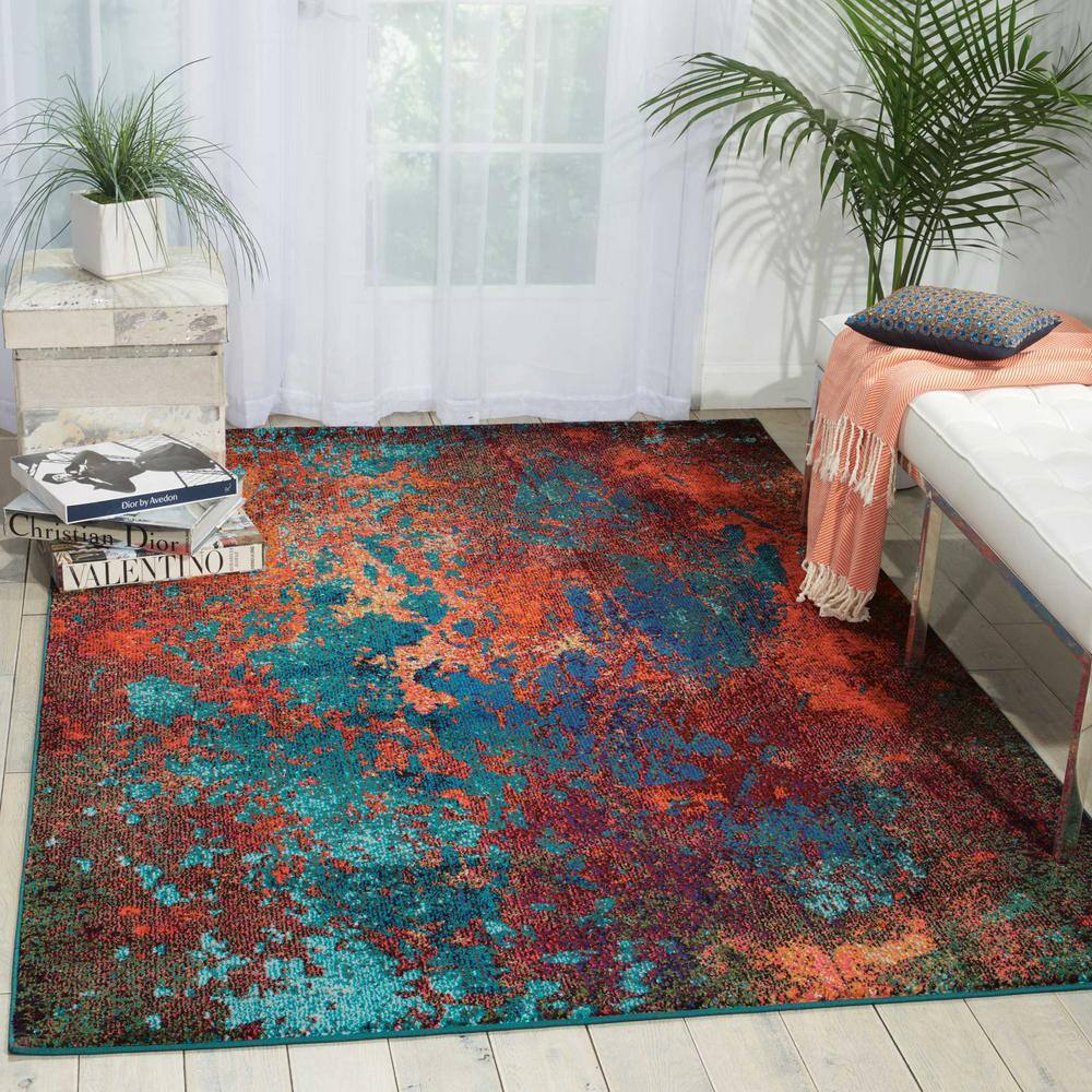 Atlantic Abstract Blue and Orange Synthetic Rug 7'10" x 10'6"